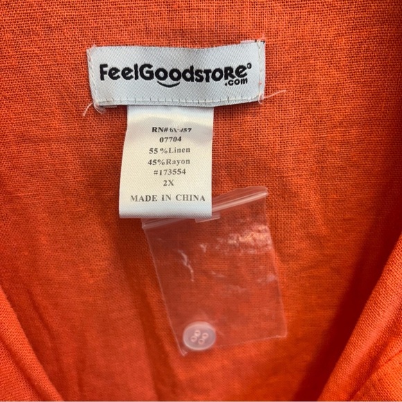 Feel Good Store Linen Blend 2X Tunic Button Down Shirt Orange Long sleeve - Picture 3 of 11